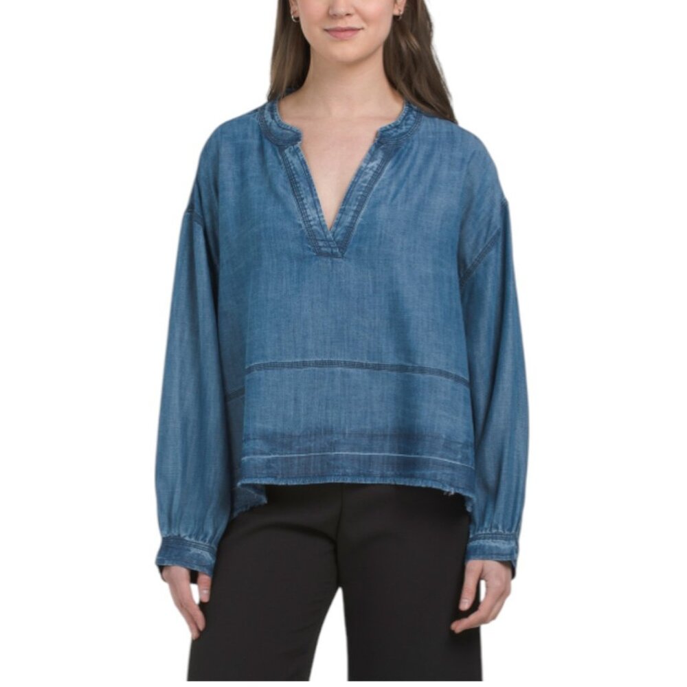 ELAN Top V-neck Long Sleeve Henley